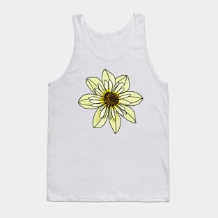 Yellow Minimal Line Drawing Collarette Dahlia Flower Tank Top